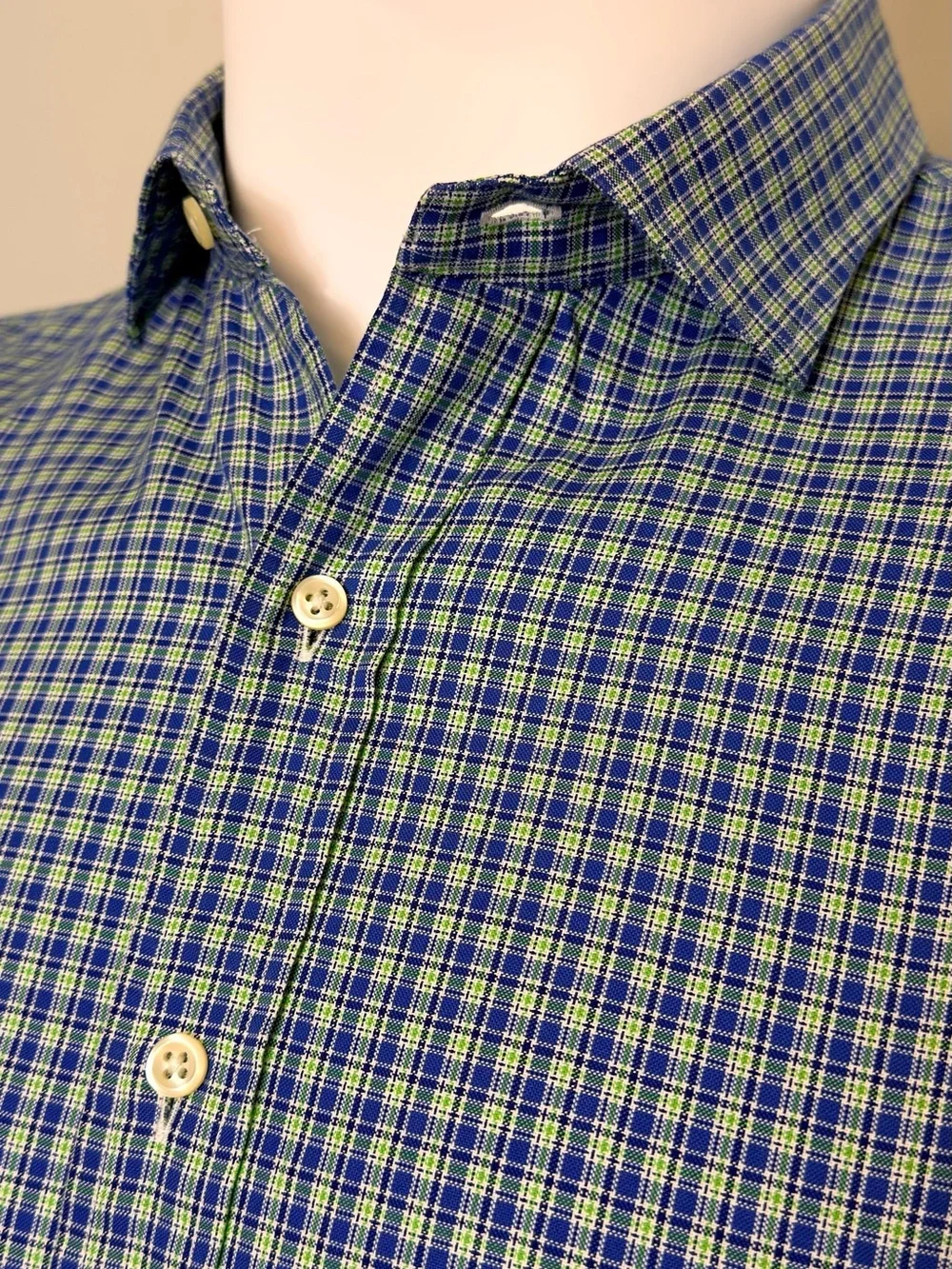 Polo Ralph Lauren Classic Fit Plaid Shirt XL 17 Blue Green Cotton